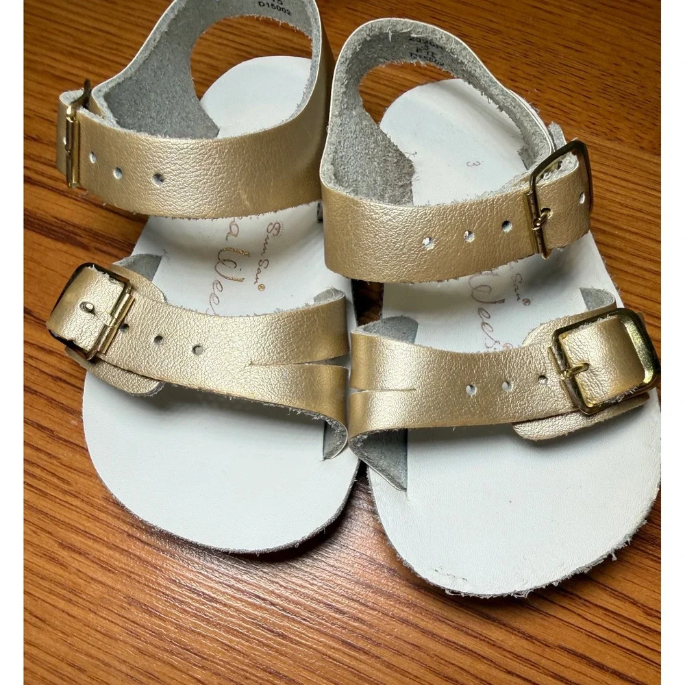 Salt Water Sandals Sun-San Sea Wee Gold Metallic Leather Toddler Baby Size 3 - Picture 7 of 9
